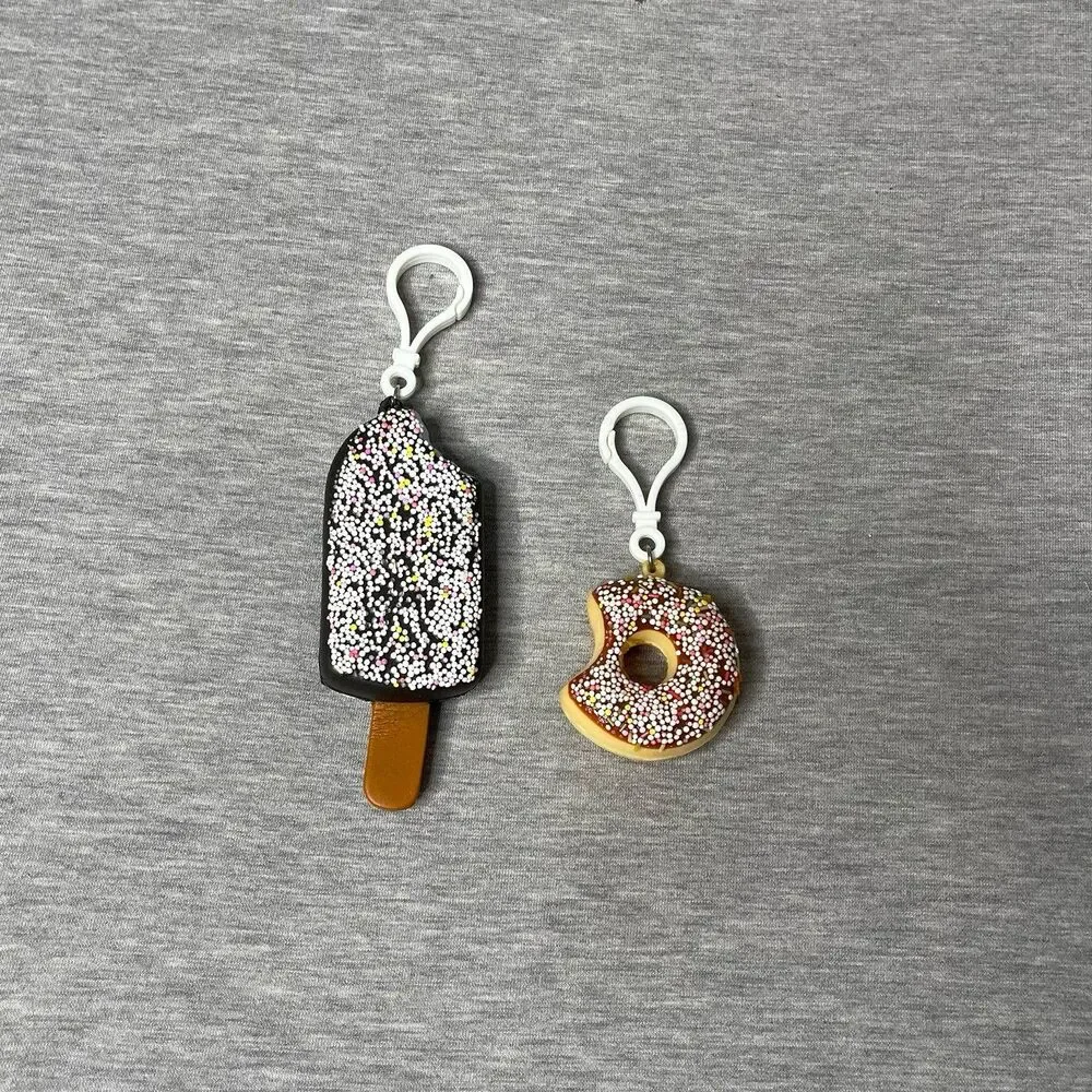 Soft Squishy Ice Cream Bar and Sprinkled Donut Keychain Clips 2 PCS. Set